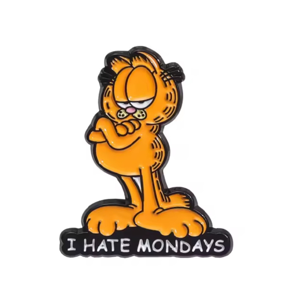 Garfield Enamel Metal Pin, I Hate Mondays Pin, Orange and Black